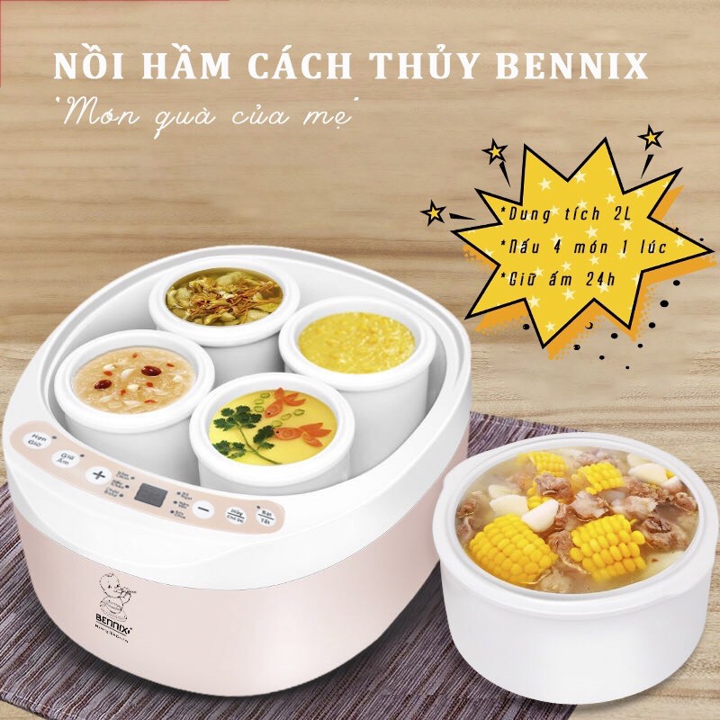 Nồi Hầm Cách Thuỷ BENNIX _[BN100-1Lít]-[BN200A-2Lít]