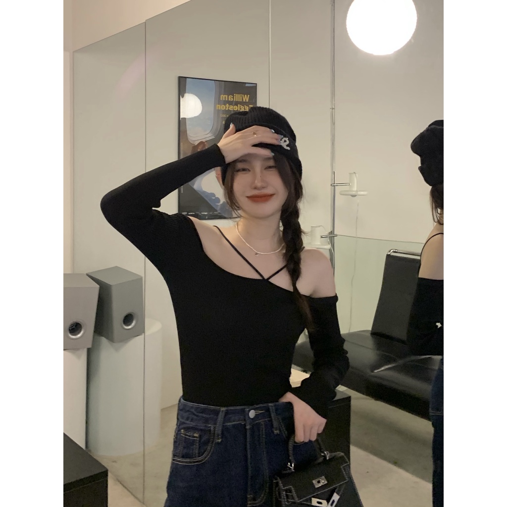 Áo Dệt Kim Nữ Tay Dài Trễ Vai Gợi Cảm Thời Trang