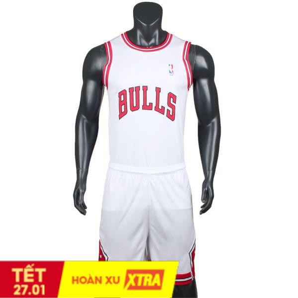 Quần áo bóng rổ Chicago Bulls trắng nam nữ Chất mè mát thoáng khí thấm hút mồ hôi tốt chất lượng