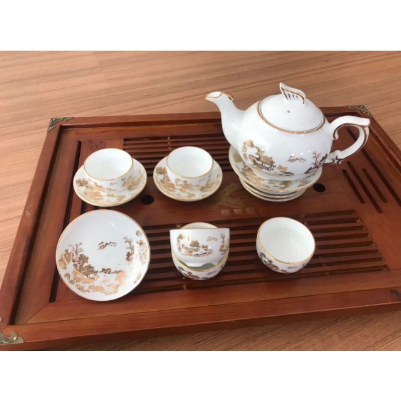 Ấm chén bát tràng - bộ ấm chum và bộ vẽ làng quê việt - gốm sứ bát tràng