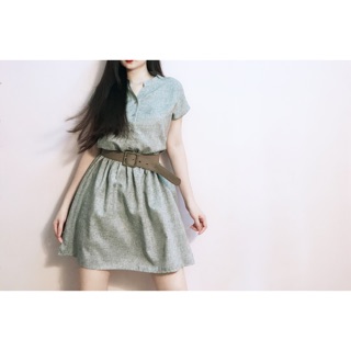 Đầm sơmi linen xoè bo eo