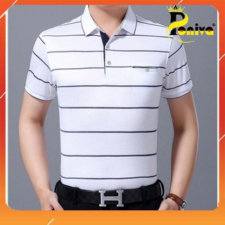 Áo thun nam có cổ phối sọc ngang thời trang