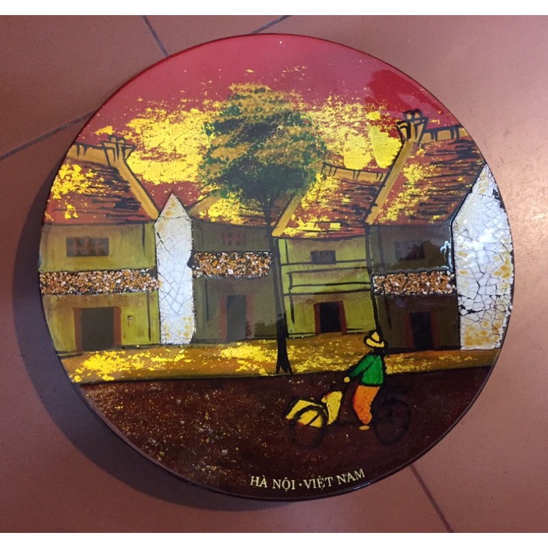 Tranh đĩa sơn mài hình Khuê văn các, Chùa mội cột, Tháp rùa Hồ gươm