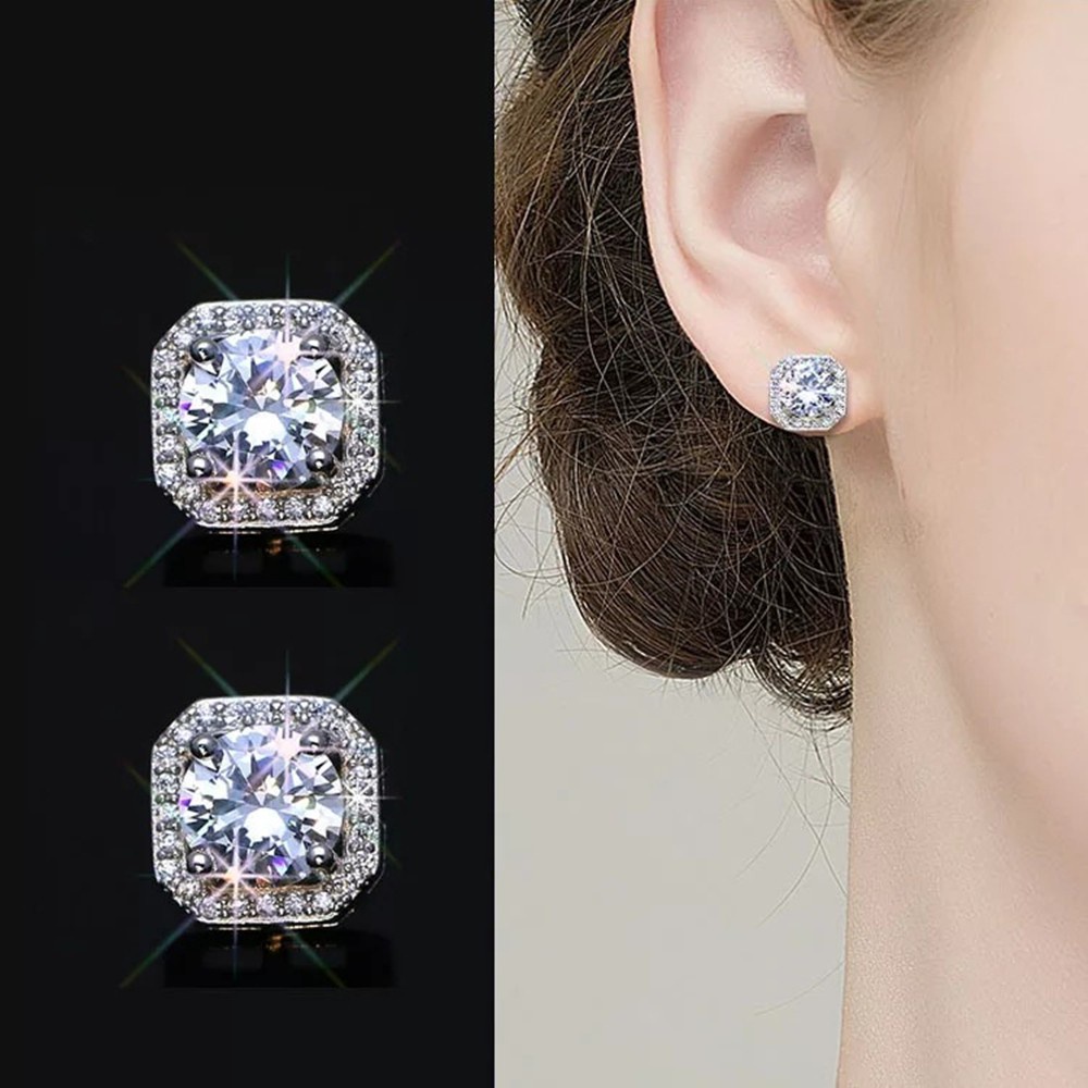 💮LANFY💮 New 925 Sterling|Fashion Square Zircon|Stud Earrings Gift Jewellery Wedding Luxury Round Female Womens