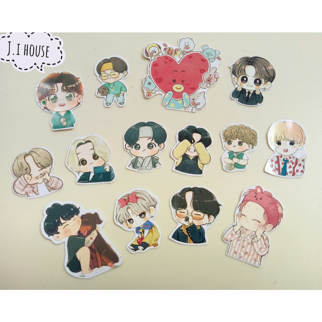Sticker BTS chibi, cute, anime nhãn gián tổng hợp hình nhóm BTS, BT21 trang trí sổ, vở...