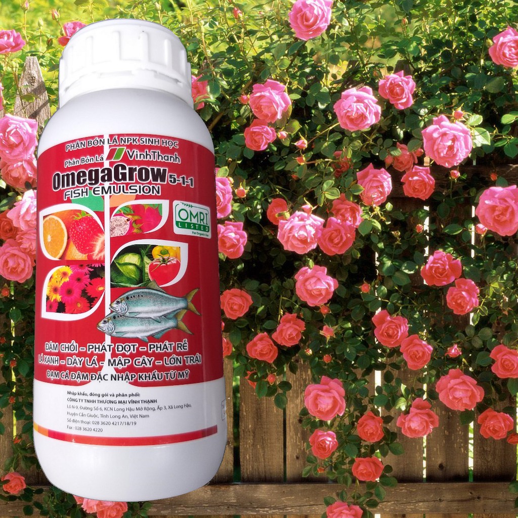 Phân Đạm Cá Sinh Học Nhập Khẩu Từ Mỹ , Omega Grow 5-1-1 chuyên dùng cho hoa hồng,cây kiểng,rau màu...