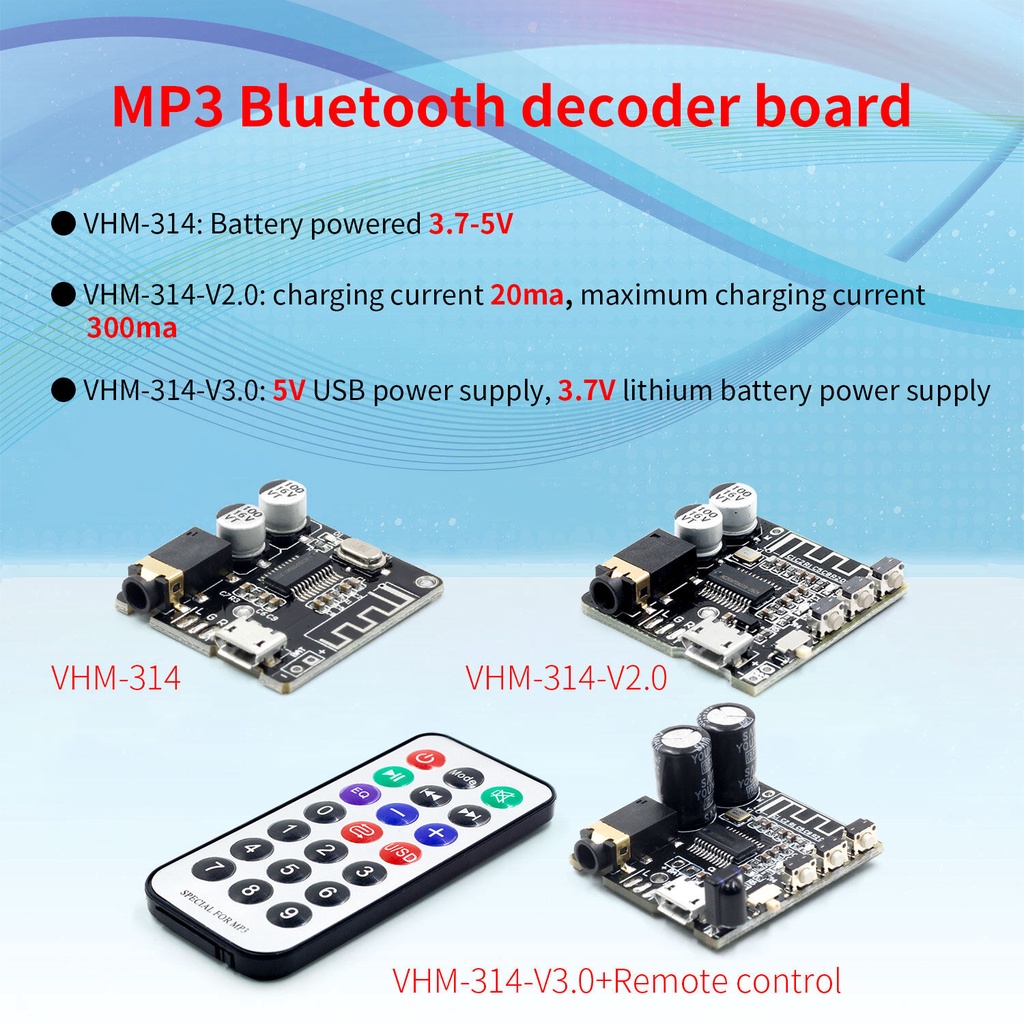 Bảng mạch giải mã âm thanh MP3 ADIEEPEN VHM-314 V3.0 bluetooth 5.0 kèm phụ kiện dành cho xe hơi