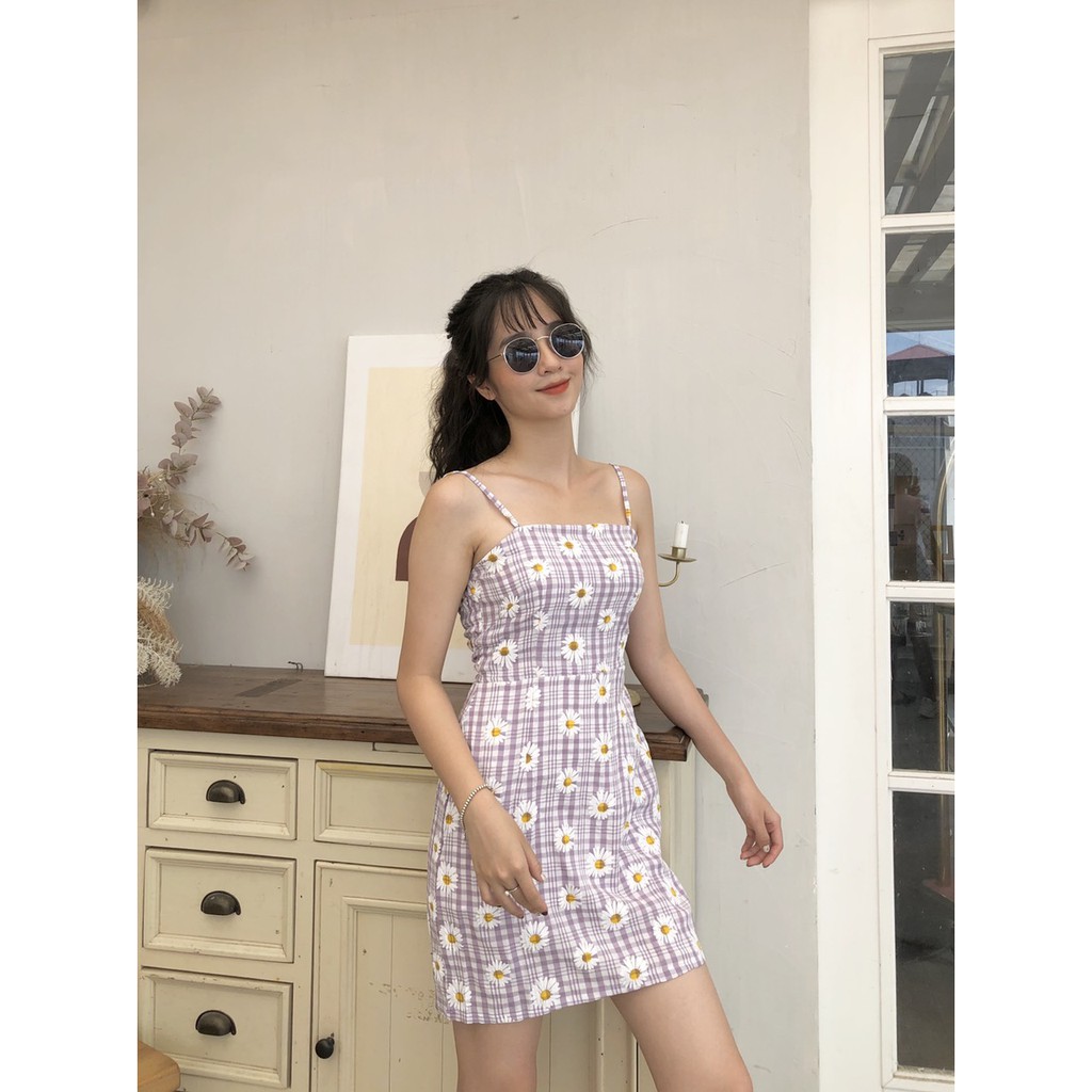 Đầm Hai Dây Hoa Cúc Caro Body Nữ 🌸 Váy 2s kẻ sọc ô dáng suông ôm cotton thô mềm chun sau khóa kéo ulzzang SIÊU HOT 🌸 | BigBuy360 - bigbuy360.vn