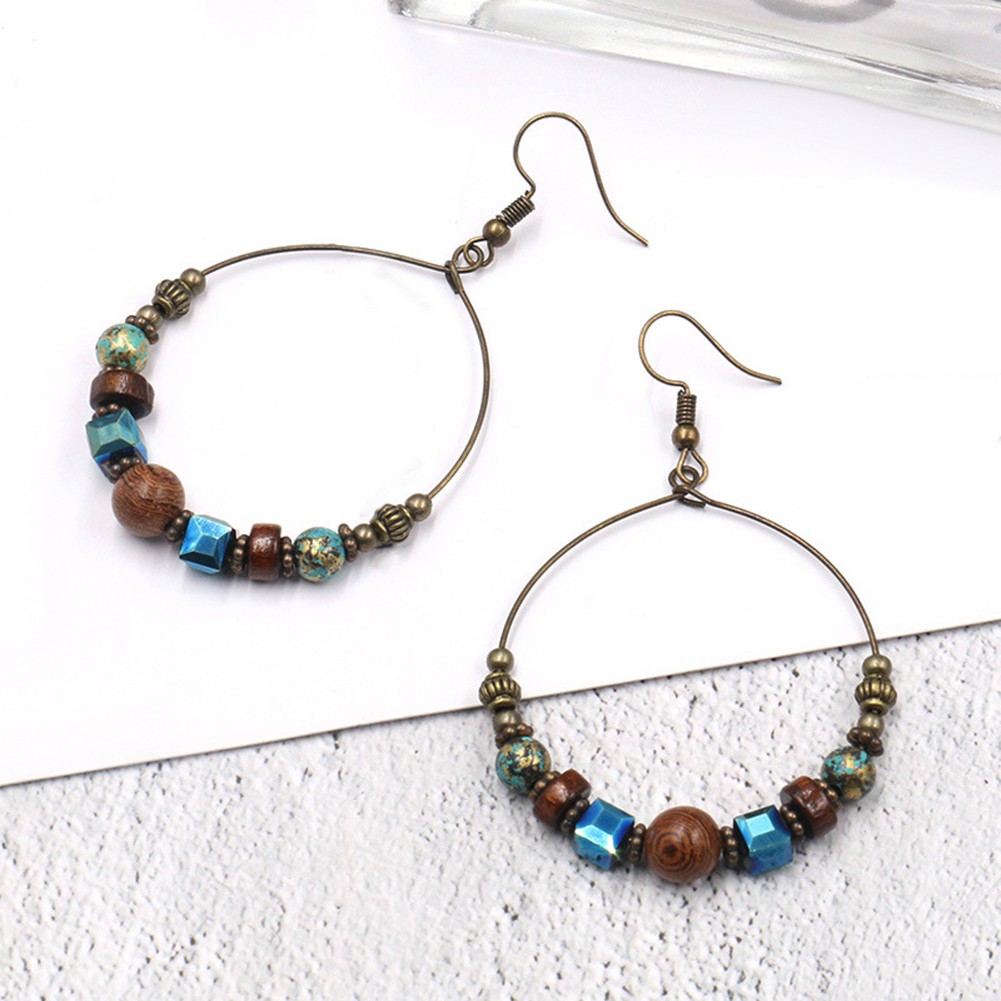 Đôi Khuyên Tai HìNh TròN PhốI HạT Gỗ NhiềU MàU ThờI Trang Cho Nữ