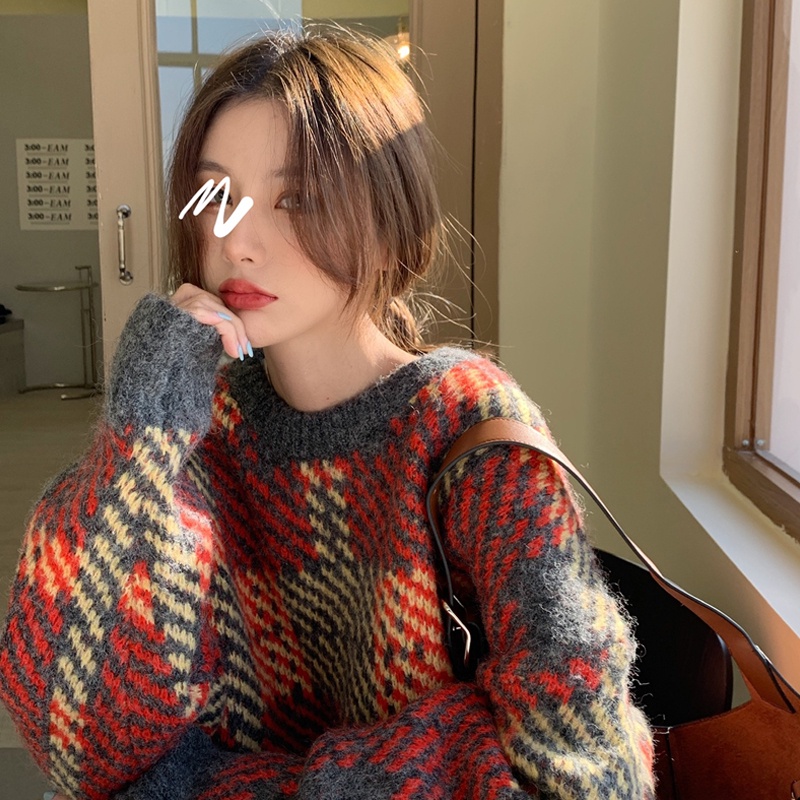 Áo Sweater Dáng Rộng Kẻ Sọc Kiểu Retro Thời Trang Mùa Thu Cho Nữ | BigBuy360 - bigbuy360.vn