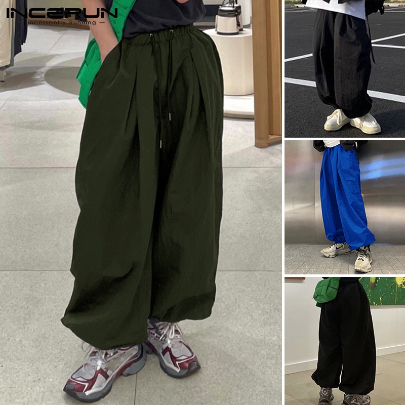 Quần jogger INCERUN lưng thun ống rộng phong cách hippie thời trang cho nam