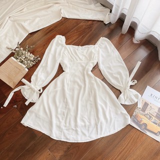 Đầm trắng🌷HÌNH THẬT TRẢI SÀN ( KÈM VIDEO) 🌷Đầm trắng chéo ngực tay cột nơ