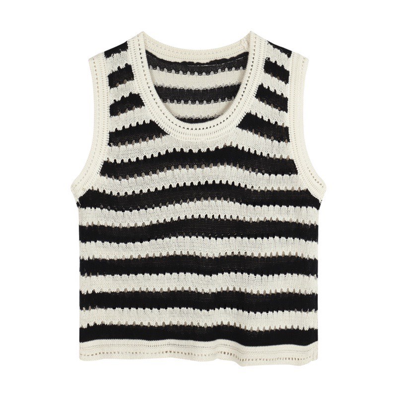 Áo Ba Lỗ Len Mỏng Dệt Kim Croptop Kẻ Sọc Ngang Form Rộng Dáng Suông Mềm Mát TAN139