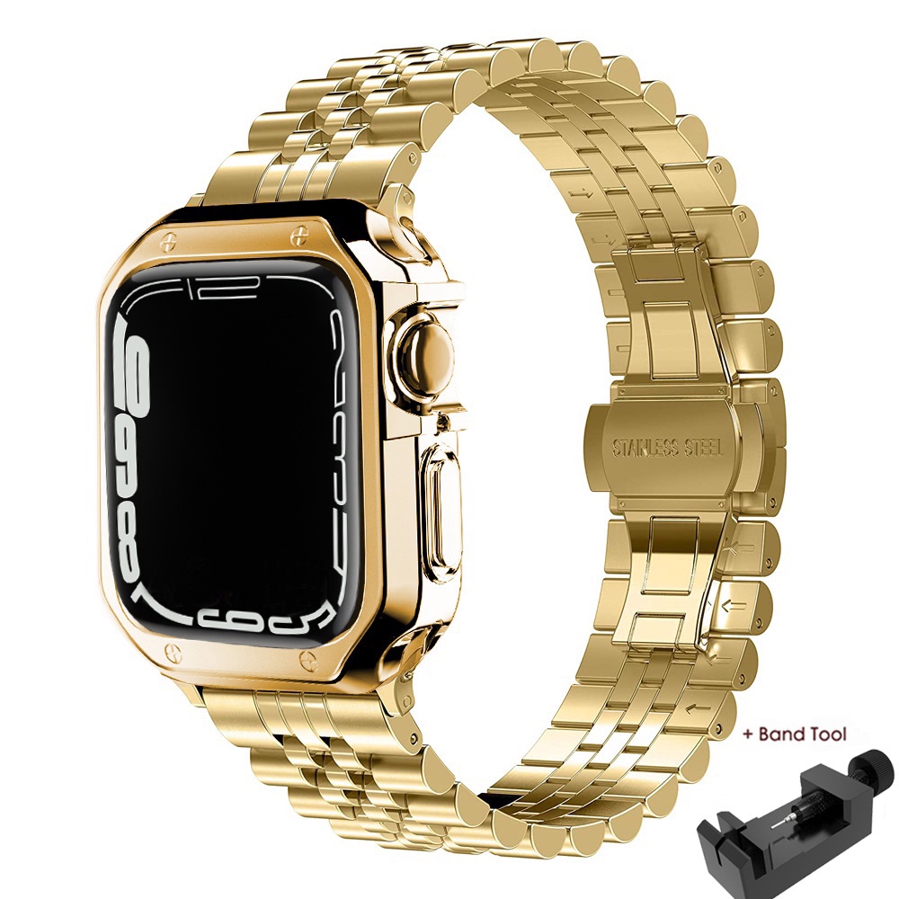 Dây Đeo Inox + Ốp Bảo Vệ Cho Đồng Hồ Thông Minh Apple Watch 38mm 42mm Series 7 6 SE 5 4 3 2 1 iWatch 40mm 44mm 41mm 45mm