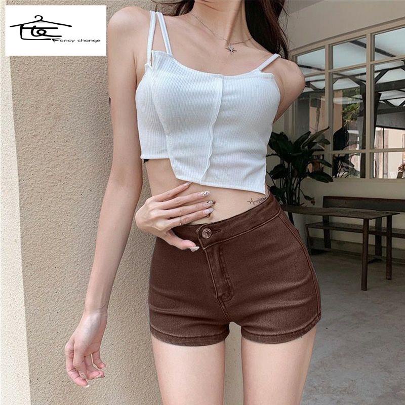 Quần Short Denim Ôm Dáng Lưng Cao Phong Cách Retro Mỹ Quyến Rũ Cho Nữ