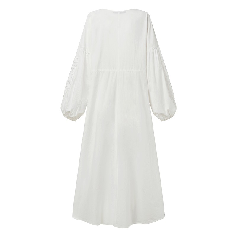 Đầm Maxi ZANZEA Cổ Chữ V Tay phồng Màu Trơn Vintage Dành Cho Nữ