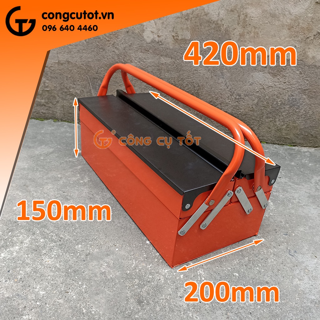 Thùng đồ nghề sắt 2 tầng 3 ngăn 17 inch 15x20x42cm màu cam đen
