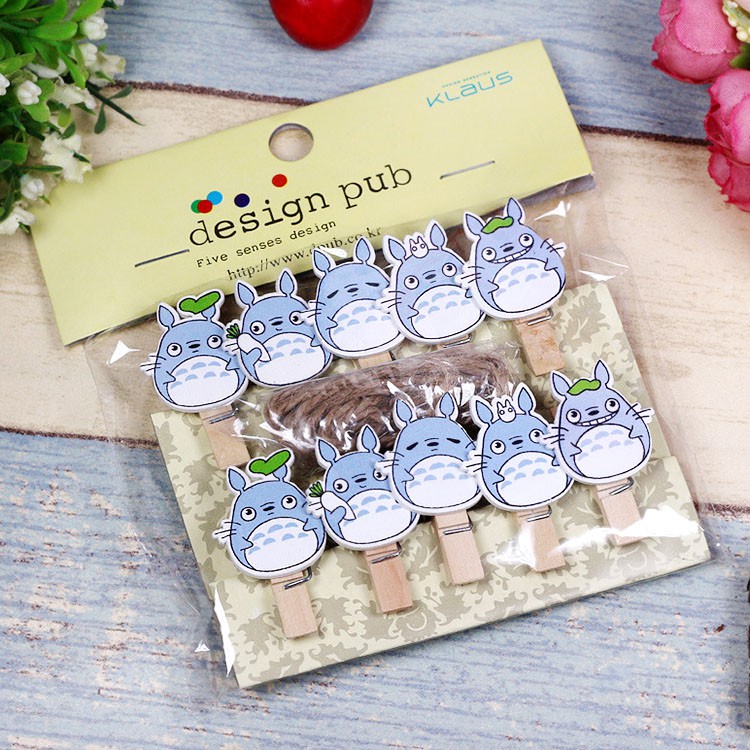 SET 10 Cái Kẹp Gỗ Sơn Design Pub hình Totoro (Tặng 1,5m dây cói)