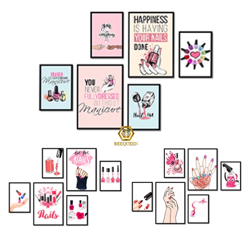 Combo Bộ 6 Tranh Nail Trang Trí Tiệm Nail Có Khung