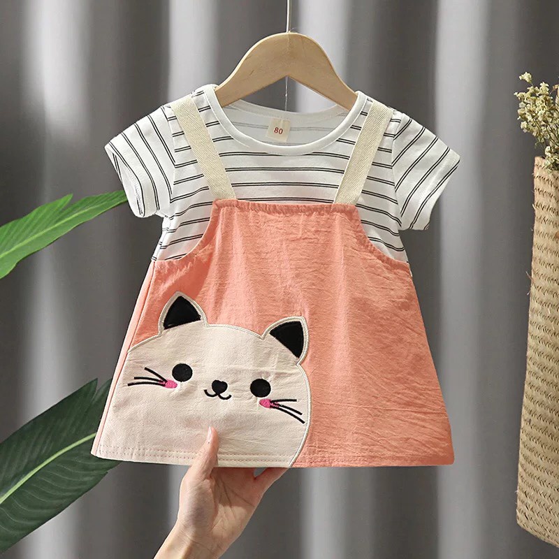 Váy cho bé gái kẻ sọc ngắn xinh xắn CalcyBaby 021