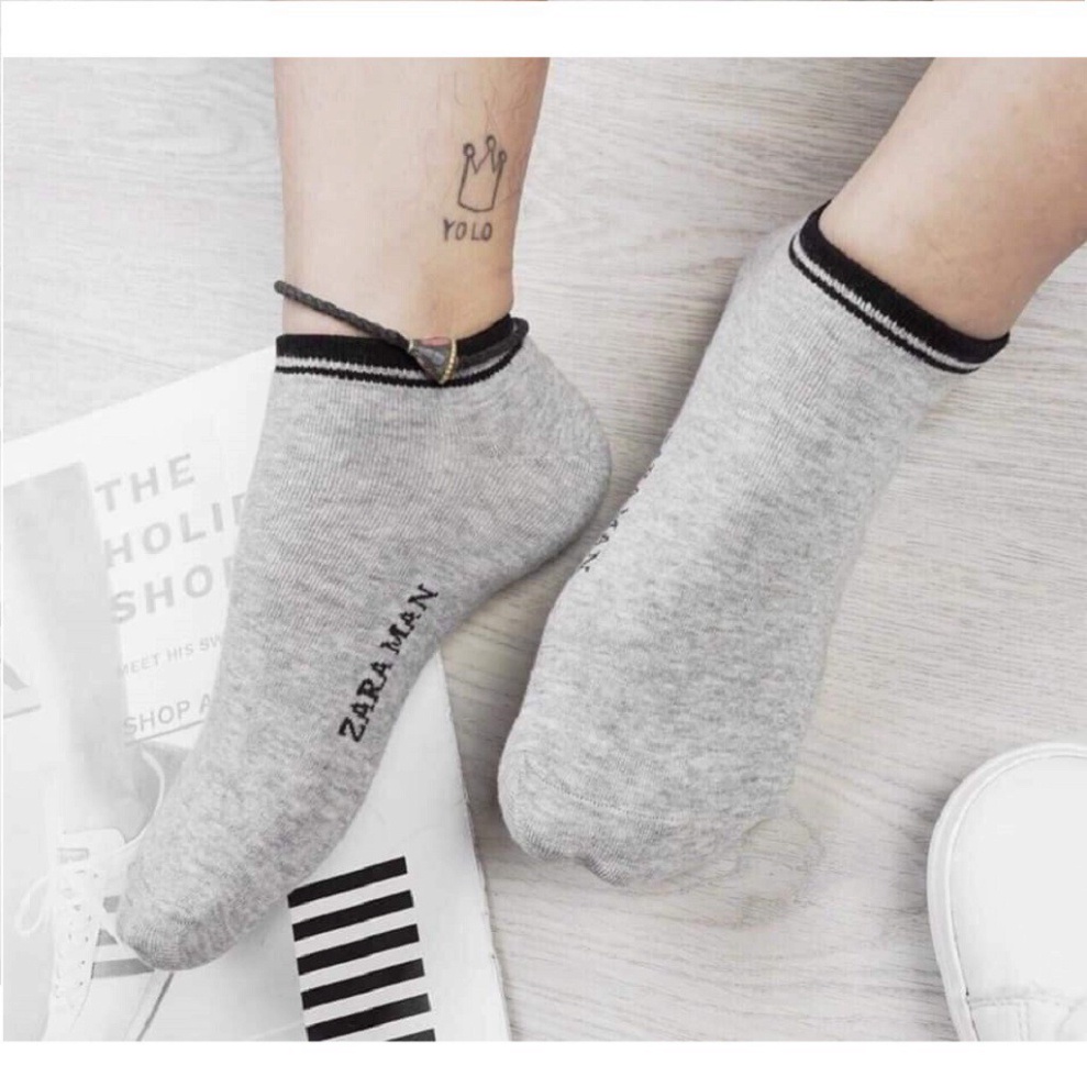 10 Tất Nam Nữ ZARA Trơn Cổ Ngắn Cao Cấp Chất Cotton 100% .ĐT.Lv