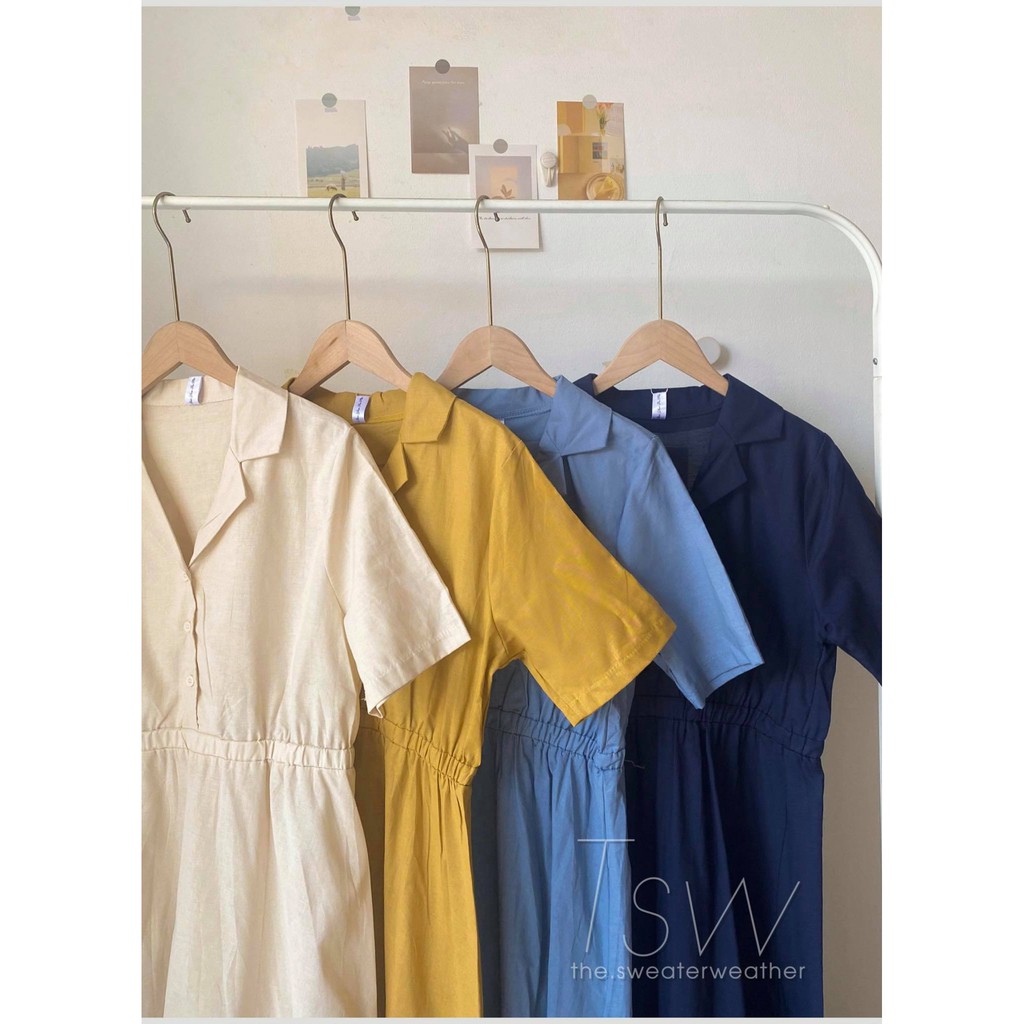 [Mã SKAMA06 giảm 8% tối đa 50K đơn 250K] Váy sơ mi cổ bẻ dáng xoè dài chất thô (Ảnh thật) | BigBuy360 - bigbuy360.vn