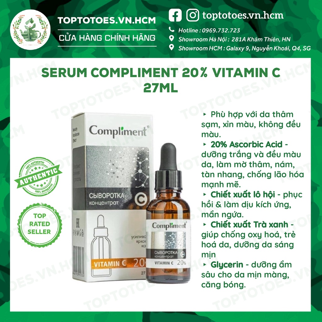 Serum Compliment 20% Vitamin C dưỡng trắng, mờ thâm, căng bóng da - 27ml