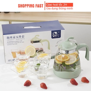 Bộ bình nước và 4 ly thủy tinh chịu nhiệt dung tích 2000ml