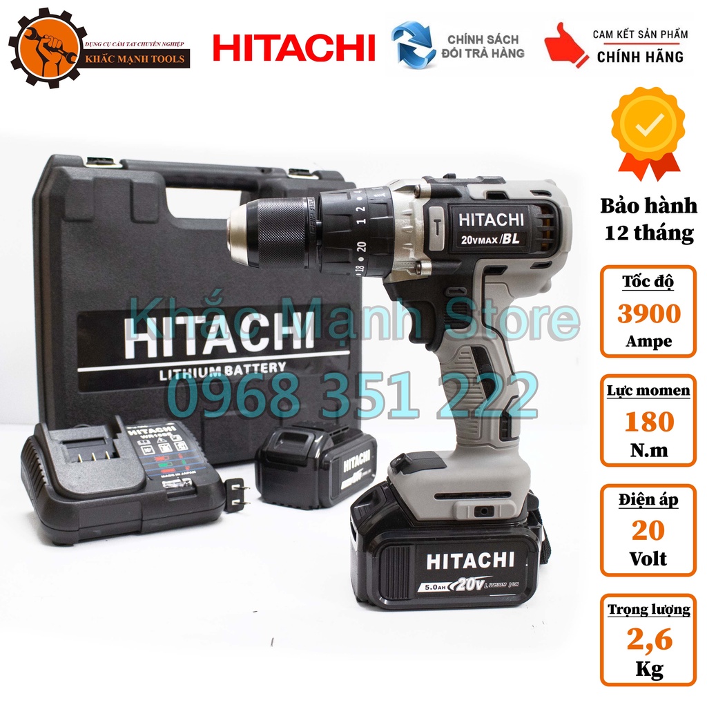 Máy Khoan Pin HITACHI 20V Cao Cấp - Động Cơ Không Chổi Than - Đầu Cặp 13mm Autolock