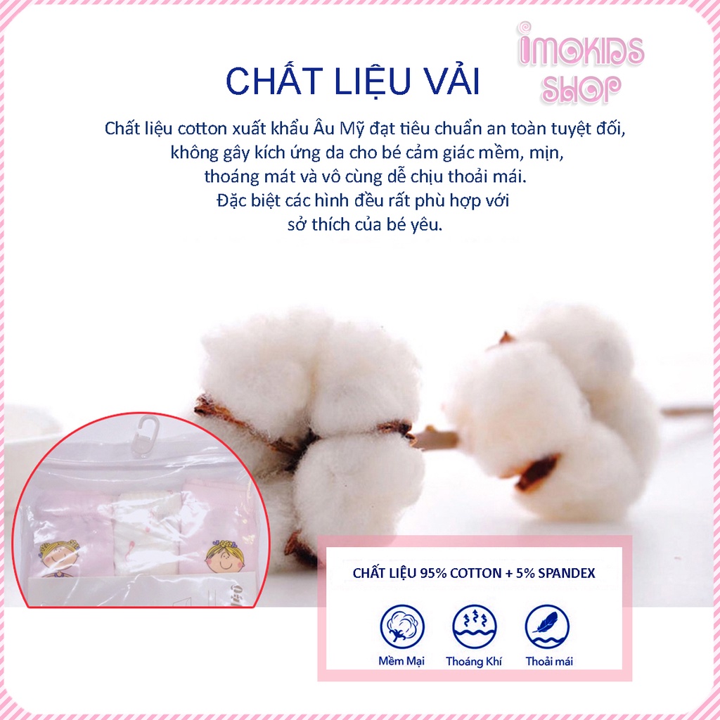 Quần chip đùi bé gái set 3 chiếc hãng Teengo, Quần lót bé gái xuất Âu Mỹ chất cotton mềm mịn thoáng mát an toàn cho bé