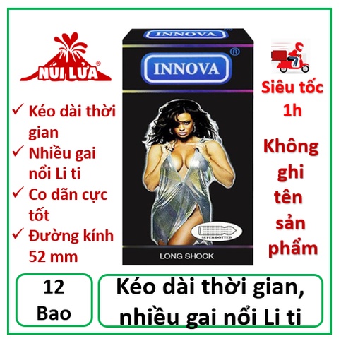 Bao cao su Innova Đen , Gai Lớn, Kéo Dài Thời Gian, hộp 12 cái