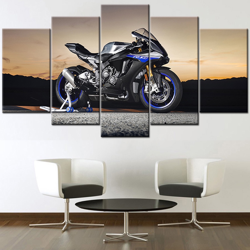 Bộ 5 Tranh Vải Canvas Treo Tường Hình Xe Mô Tô Trang Trí Nhà Cửa
