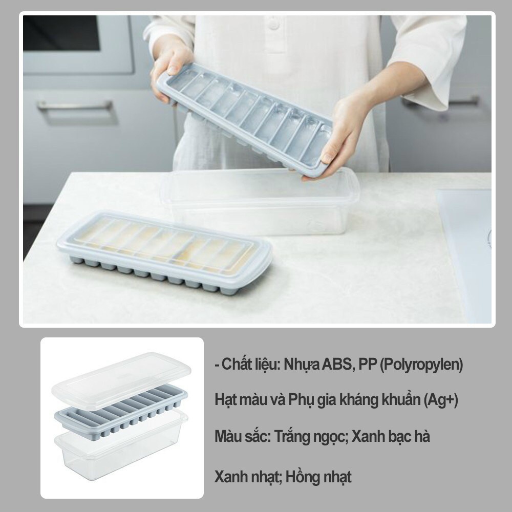 Khay làm đá thanh kari nhật bản 10 viên có nắp đậy