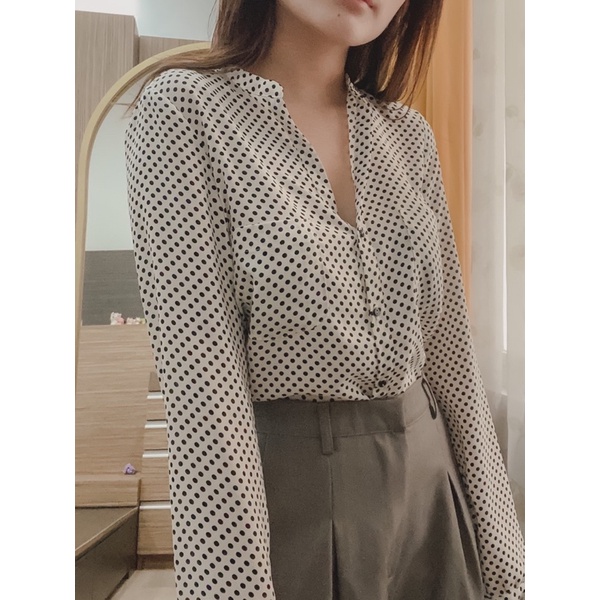 (Preloved) Áo Sơ Mi Chấm Bi Zara