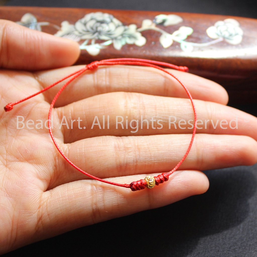 Vòng Tay Thắt Dây (Chỉ) Đỏ Handmade Charm Mạ Vàng, Vòng Tay Phong Thuỷ, Chuỗi Hạt, Trang Sức (2) S50 - Bead Art