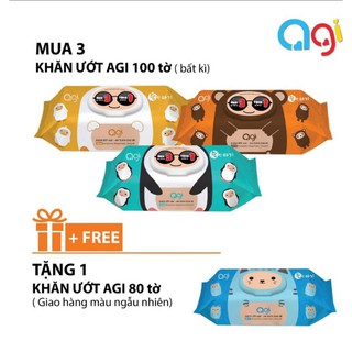 [ Mua 3 tặng 1]Khăn ướt Agi 100 tờ cao cấp không mùi
