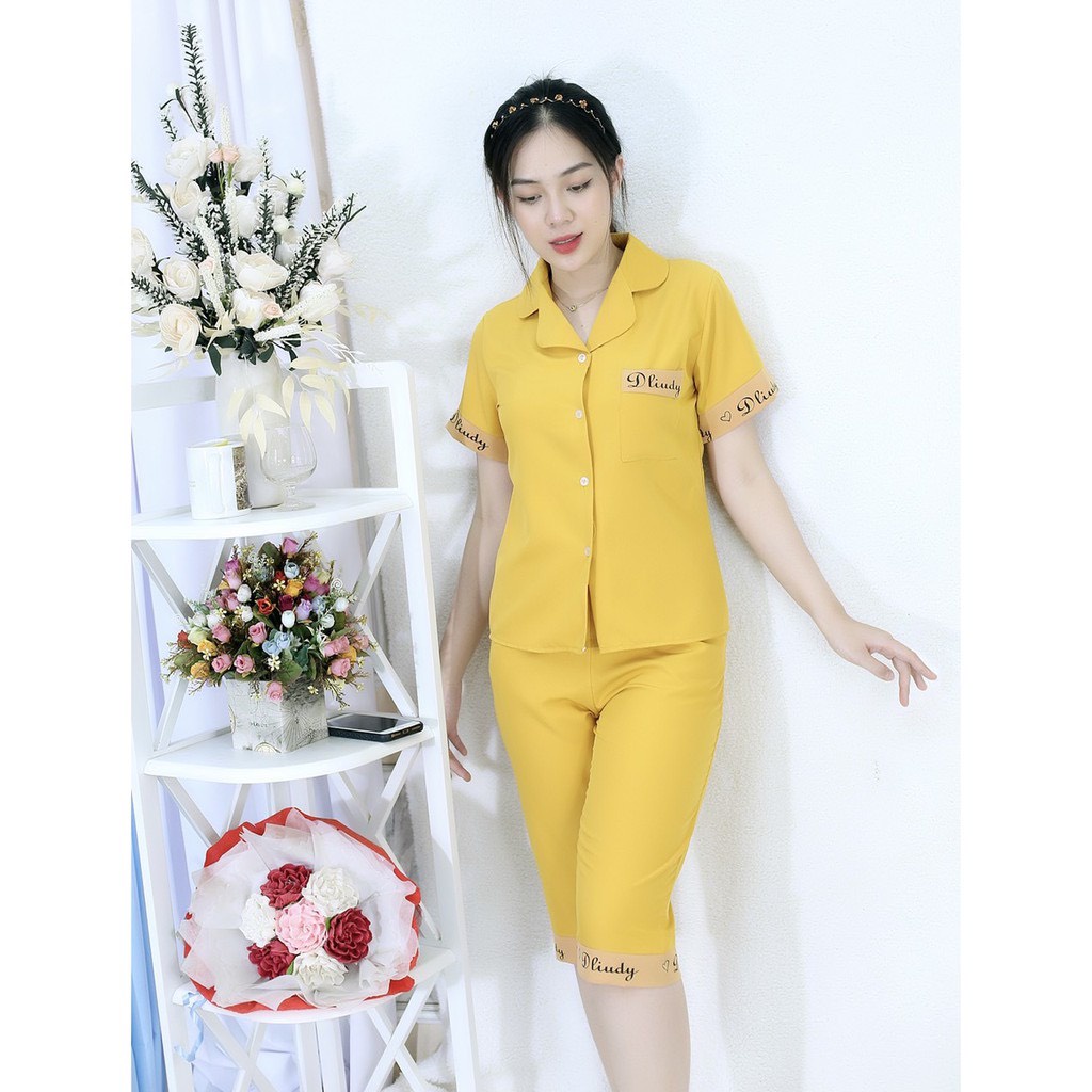 Set đồ nữ Lửng L2 đồ bộ tay ngắn , quần lửng mặc nhà in chữ ký đơn giản sang chảnh