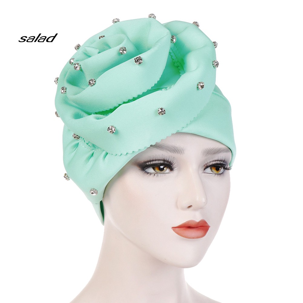 Mũ Trùm Đầu Màu Trơn Đính Đá Phong Cách Hồi Giáo Cho Nữ