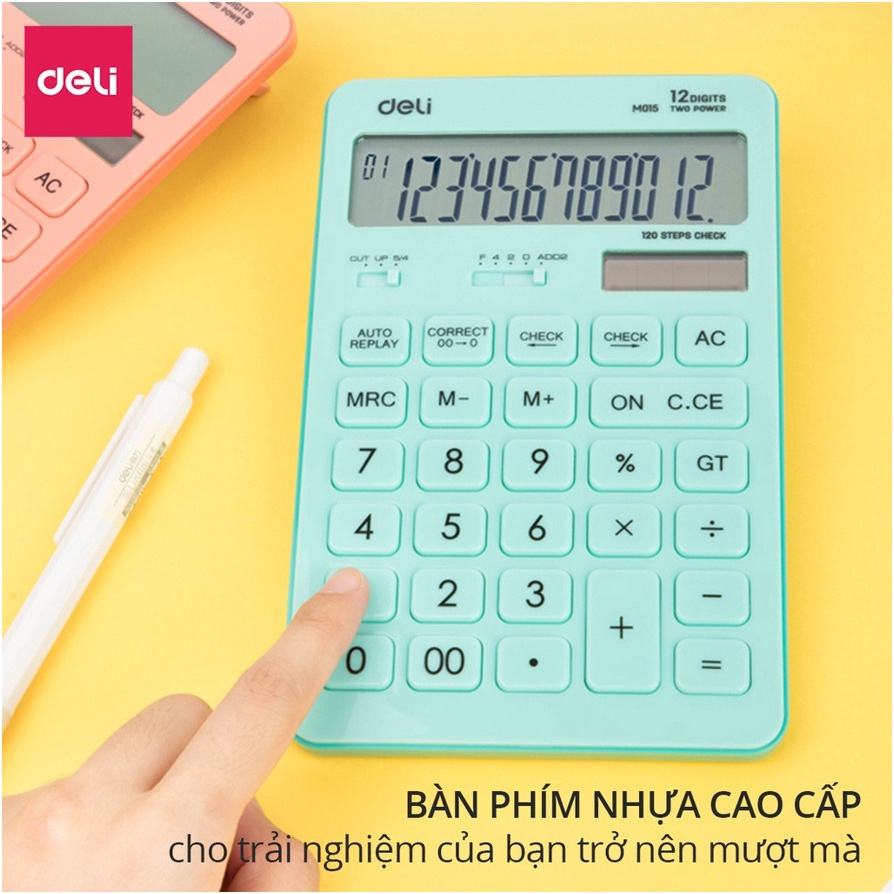 Máy tính để bàn Deli - 12 số - Nhiều màu sắc - Xanh Dương/Hồng/Vàng - 1 chiếc - EM01531 / EM1541 / EM01551 - Diệp Lạc