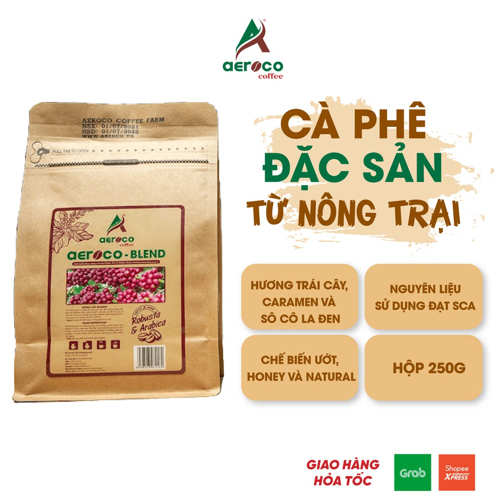 VoucherXtra5%_Túi 250g Cà phê đặc sản_Specialty Coffee BLEND AEROCO nguyên chất 100%, cà phê rang mộc, hậu vị ngọt thơm