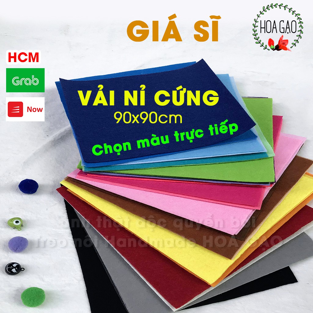 Vải dạ, vải handmade 90cm HOA GẠO GNC9 vải nỉ cứng thủ công mỹ thuật, trang trí sinh nhật, không cần vắt sổ, giá sĩ