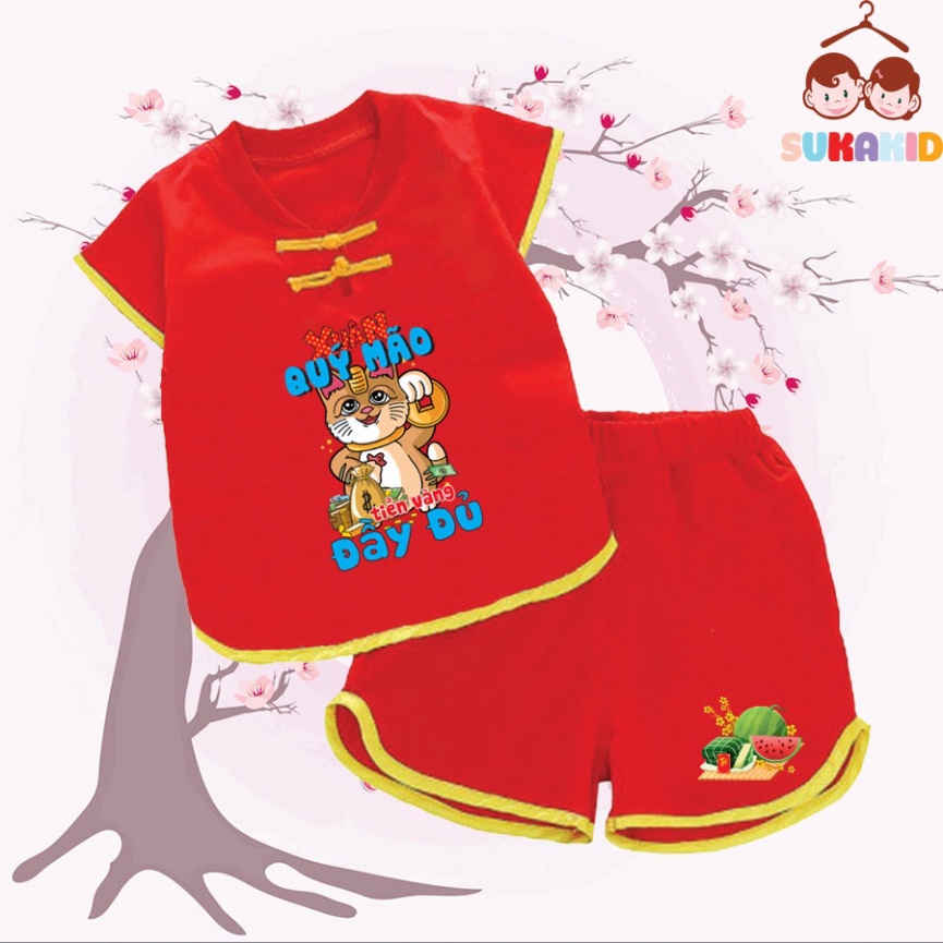 Gía sỉ Bộ quần áo tết mèo xuân quý mão tiền vàng đầy đủ cho bé từ 6kg-29kg.NT07.