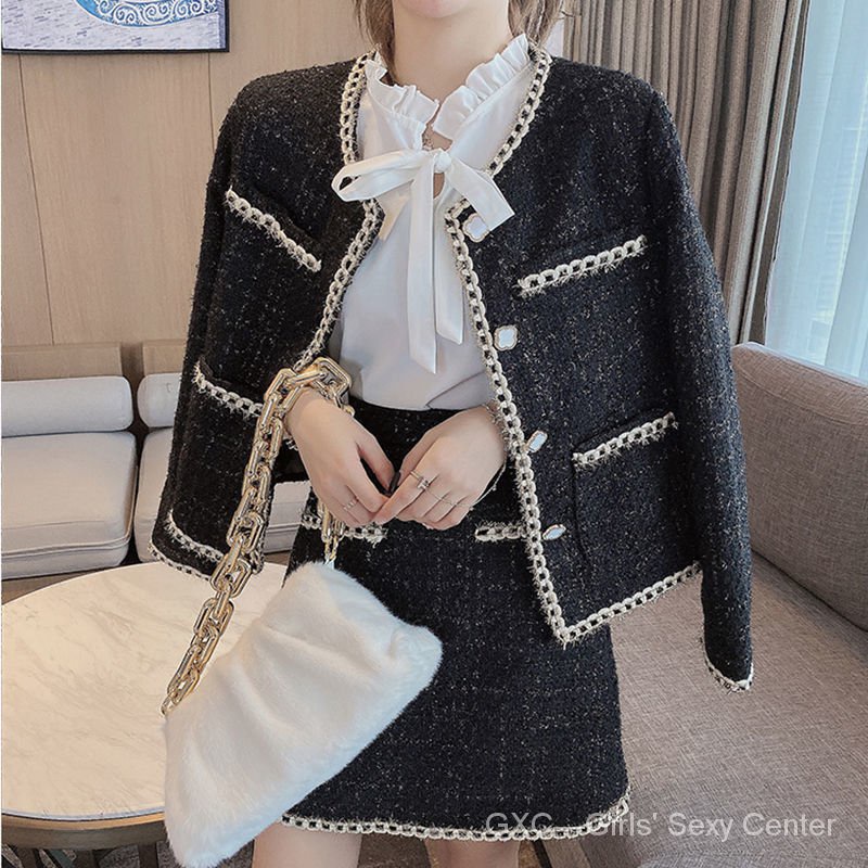 Set Áo Sơ Mi + Áo Khoác Ngắn + Chân Váy Ngắn Vải Tweed Phong Cách Hàn Quốc Thời Trang | BigBuy360 - bigbuy360.vn