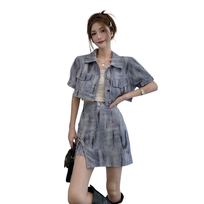 Bộ đồ Perty gồm áo khoác ngắn tay + chân váy thời trang mùa thu Hàn Quốc dành cho nữ