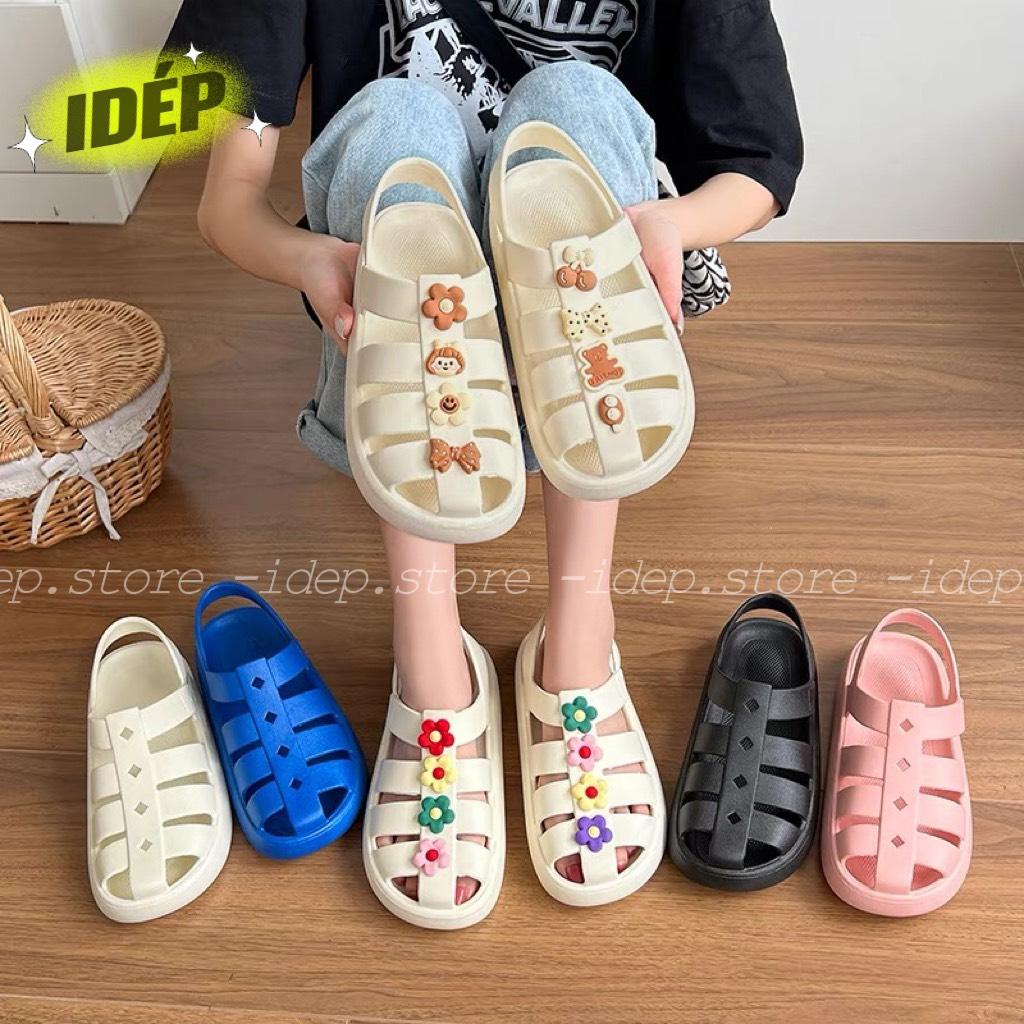 𝐢𝐃É𝐏 𝐆𝐋𝟎𝟖𝟎 Dép bánh mì sandal ngư dân nữ đế 3.0cm EVA siêu nhẹ TẶNG bộ sticker cute đi mưa mùa hè (Trắng kem)