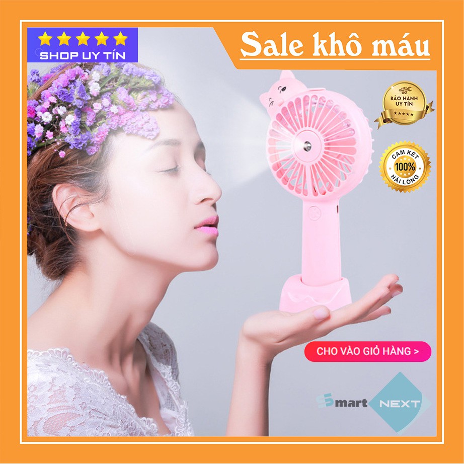 Quạt mini 4in1 phun hơi nước sử dụng pin sạc có chân đế và đèn báo, Quạt mini cầm tay hoặc để bàn
