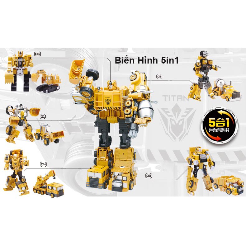 5 Xe Kim Loại , Nhựa Công Trình Biến Hình Robot 5in1 (Loại Lớn)