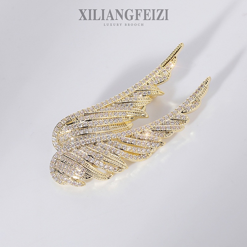 XILIANGFEIZI Trâm Cài Áo Hình Cánh Thiên Thần Đính Đá Zircon Cao Cấp Thời Trang Cho Nữ