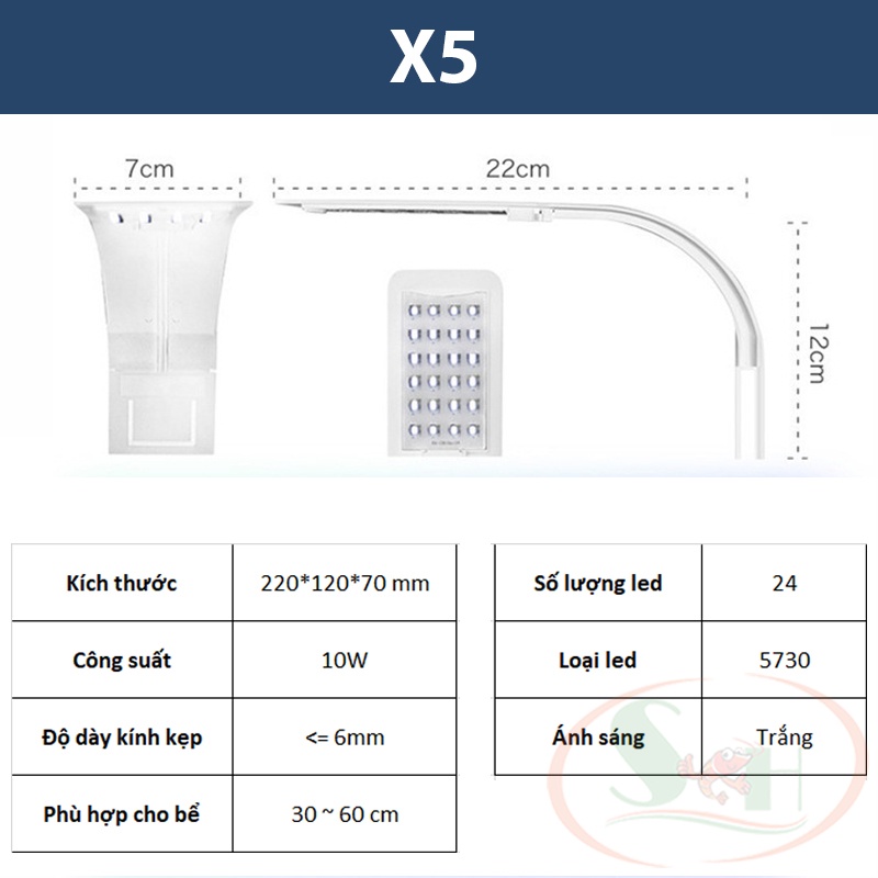 Đèn led kẹp X3, X5 plus, X7, X9 Mini Super Slim đèn bể cá thủy sinh để bàn