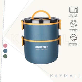 Cà Mên Giữ Nhiệt Hộp Đựng Thức Ăn 2 Tầng Gourmet 1600ml Có Tay Cầm Lõi Inox 304 Cao Cấp - Tăng Kèm Muỗng